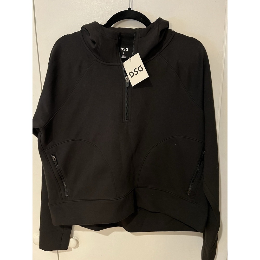 NWT Women's DSG Sport Fleece 1/4‎ Zip Hooded Jacket Pure Black Size Large